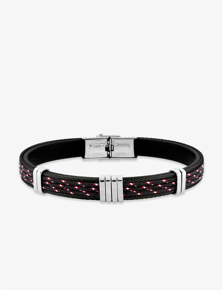 Bracelet En Cuir Synthétique Tressé Noir - Fermoir Mousqueton, Style Simple Et Chic
