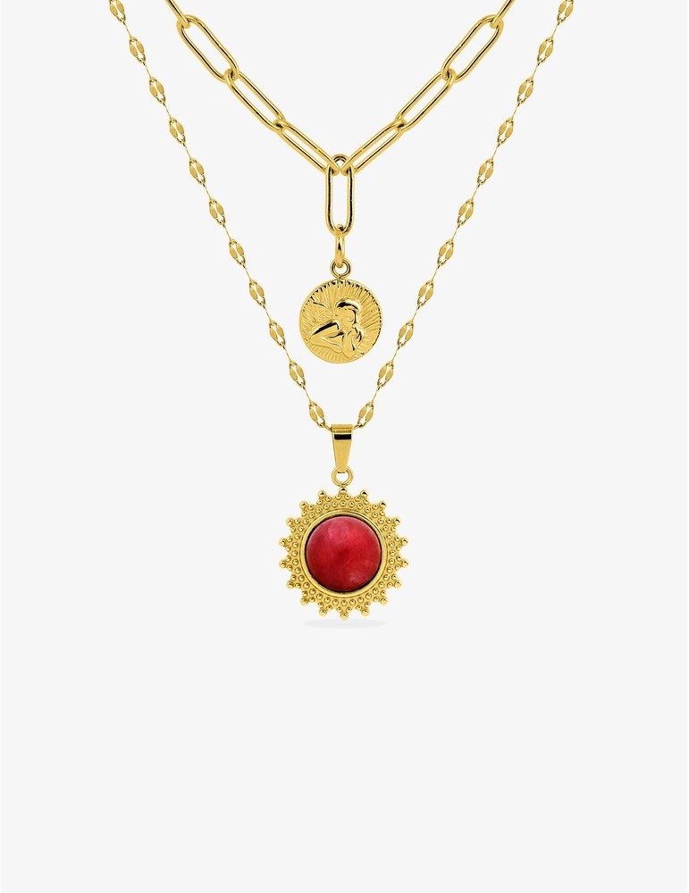 Collier Pendentif Goutte En Cristal Rouge – Plaqué Or Jaune 750, Zircon Synthétique, Neuf Avec étiquettes