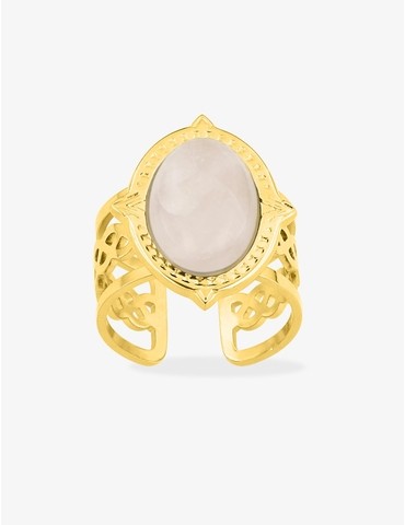 Bague acier jaune et quartz...