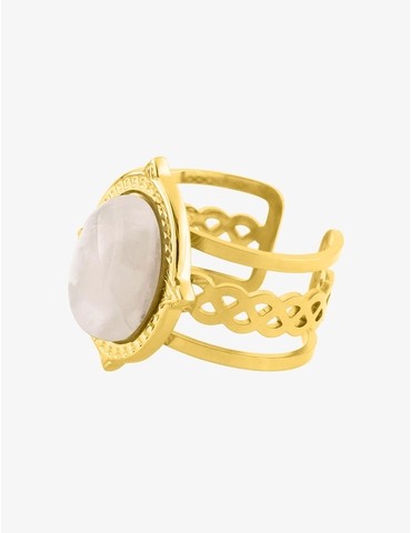 Bague acier jaune et quartz...