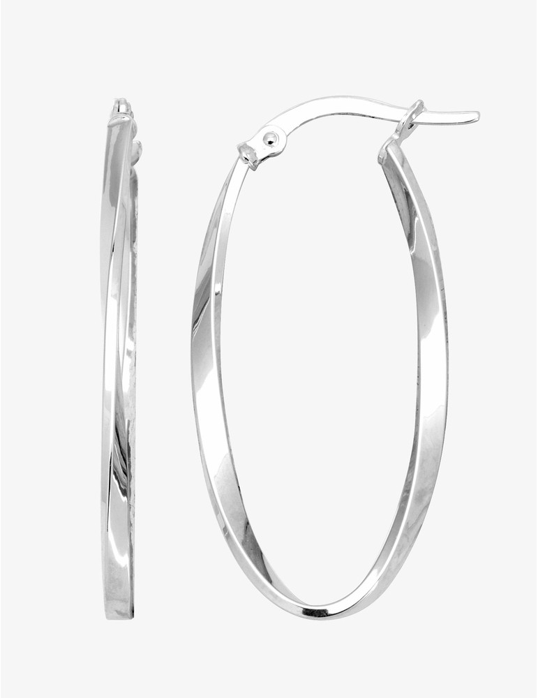Boucles D'oreilles Créoles Torsadées En Or Blanc Massif 14 Carats - Fait Main En Italie - Neuves