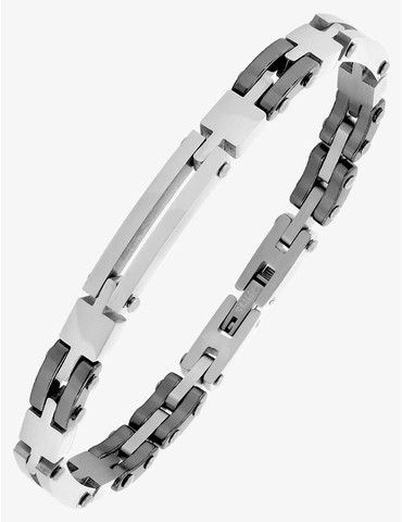 Gourmette Bracelet En Acier Inoxydable Argenté – Plaque Inscription Et Motif Filigrane, Modèle 5059