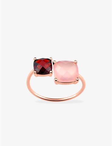 Bague or rose 750 ‰ grenat...
