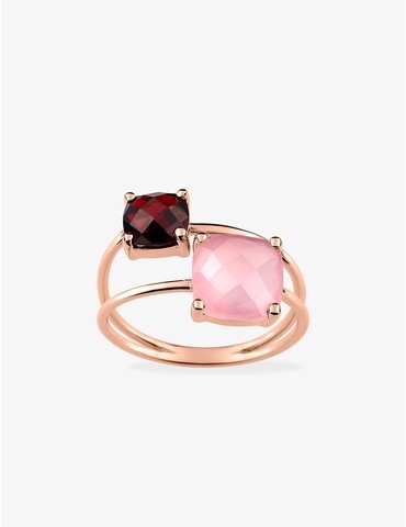 Bague or rose 750 ‰ grenat...