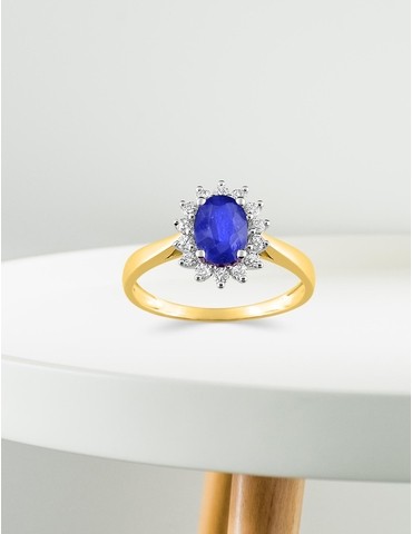 Bague or jaune 375‰, saphir...