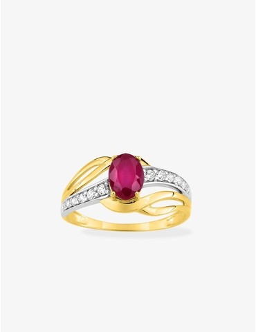 Bague or jaune 375‰, rubis...