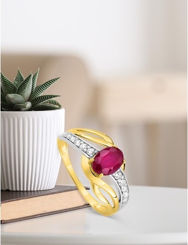 Bague or jaune 375‰, rubis...