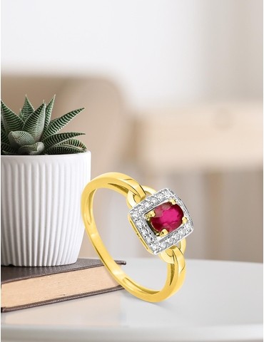 Bague or jaune 375‰, rubis...