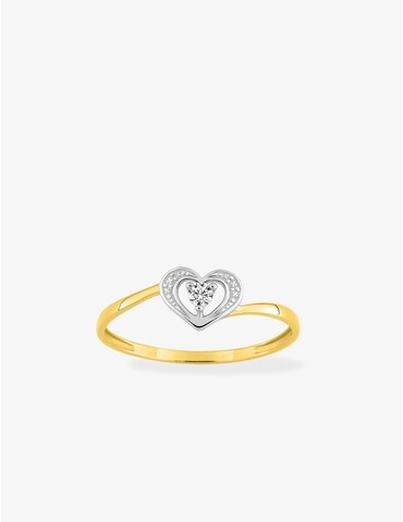 Bague cœur bicolore or 375...