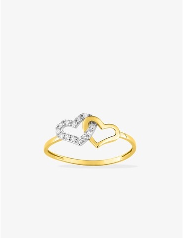 Bague double cœurs bicolore...