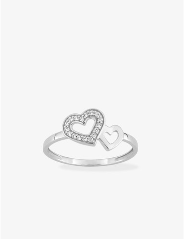 Bague double cœurs or blanc...