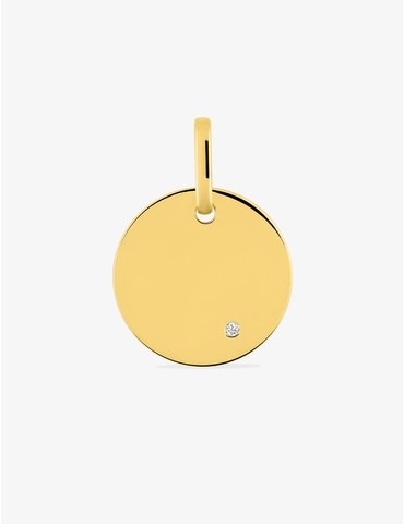 Pendentif plaque ronde or...