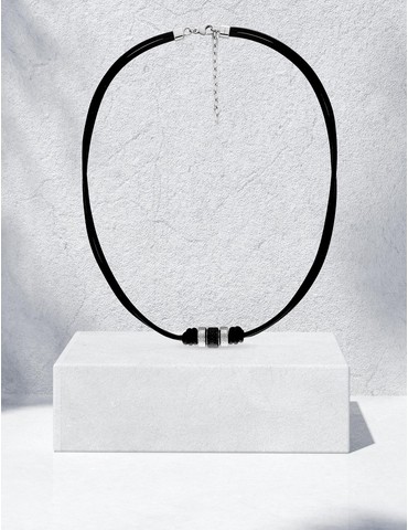 Collier cordon cuir et acier