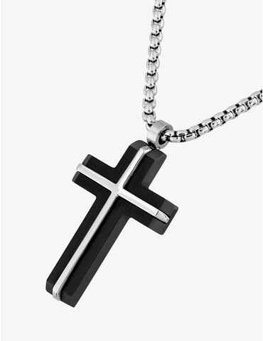 Collier croix bicolore acier