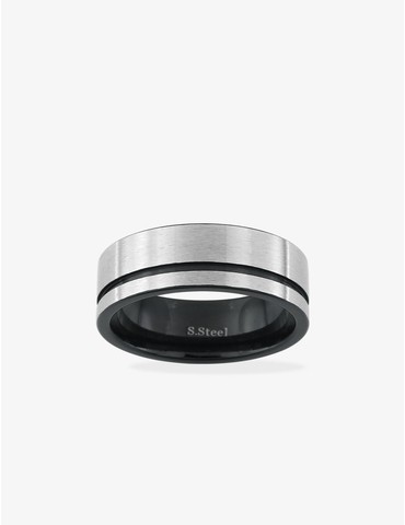 Bague acier noir et gris