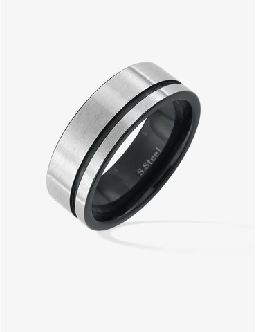Bague acier noir et gris