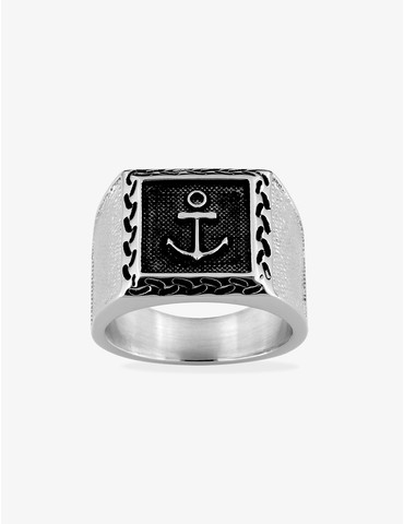 Chevalière acier motif ancre