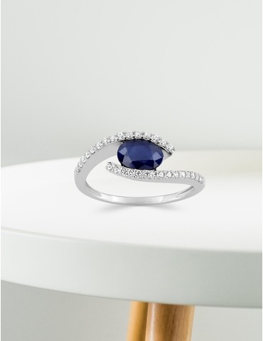 Bague or blanc 375‰, saphir...