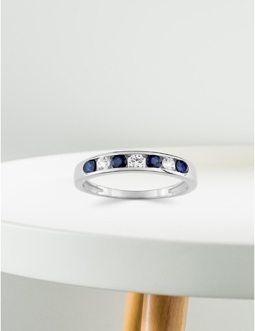 Bague or blanc 375‰, saphir...
