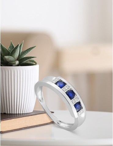 Bague or blanc 375‰, saphir...