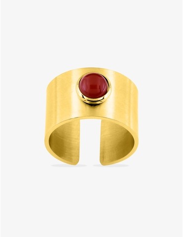 Bague acier doré rubis...