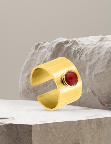 Bague acier doré rubis...