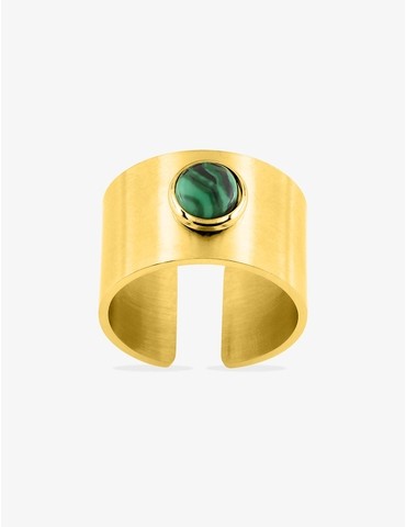 Bague acier doré malachite...