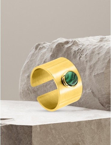Bague acier doré malachite...