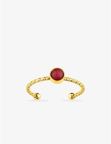 Bague acier doré avec rubis