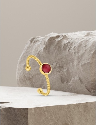 Bague acier doré avec rubis