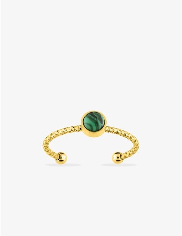 Bague acier doré malachite