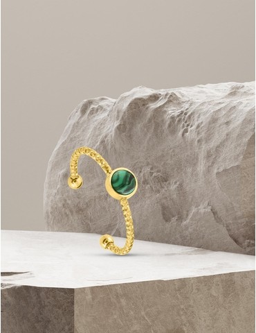 Bague acier doré malachite