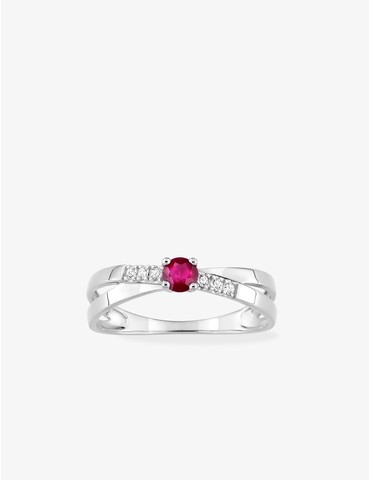 Bague or blanc 750 ‰, rubis...