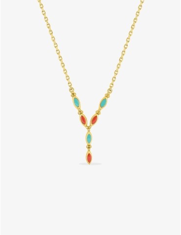 Collier laqué bleu et rouge...