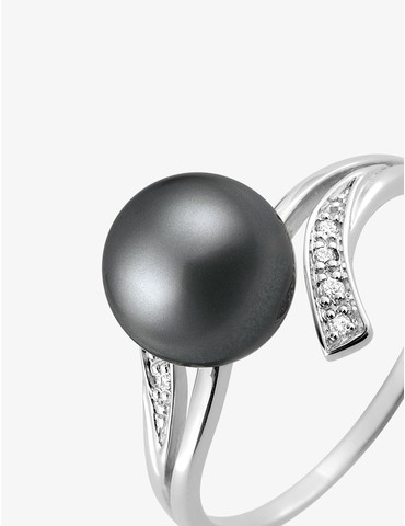 Bague or blanc 750‰, perle...