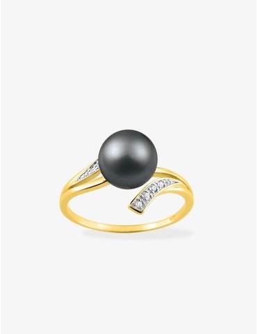 Bague or jaune 750‰, perle...