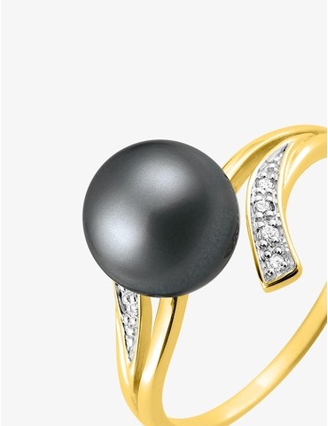Bague or jaune 750‰, perle...