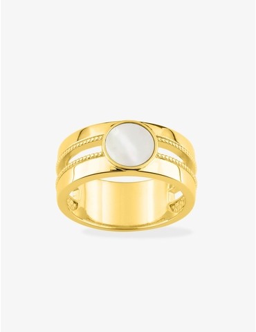 Bague large plaqué or et nacre