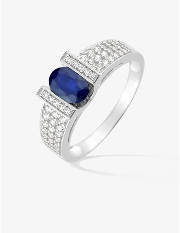 Bague or blanc 375‰, saphir...