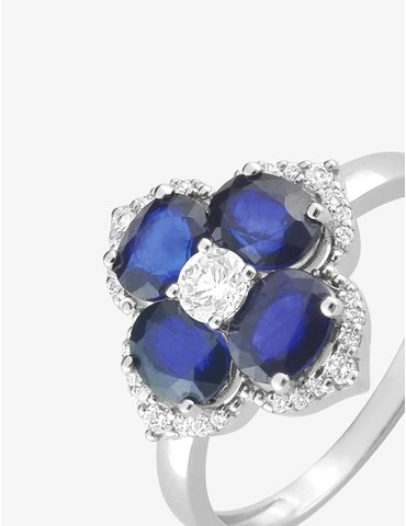 Bague fleur or blanc 375‰,...