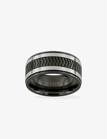 Bague en acier noire et grise