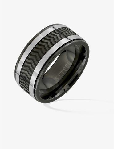 Bague en acier noire et grise