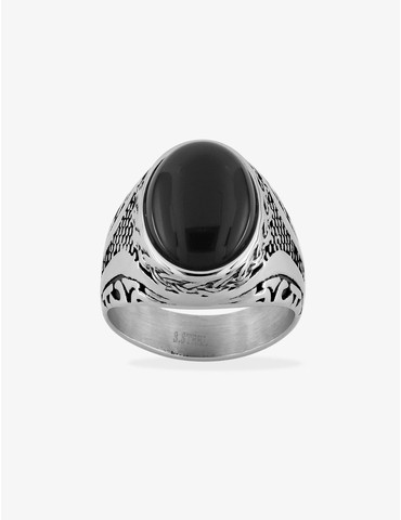Bague agate noire et acier