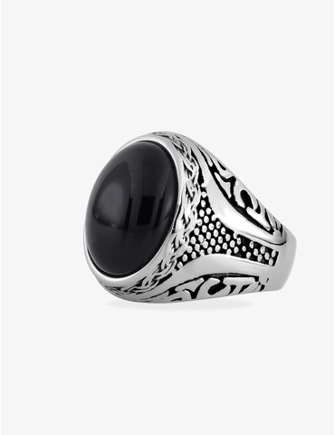 Bague agate noire et acier