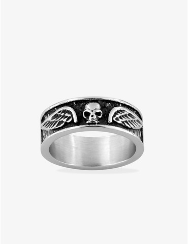 Bague acier gris motif tete...