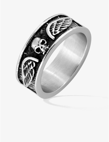 Bague acier gris motif tete...