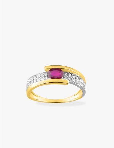 Bague or jaune 750 ‰ rubis,...