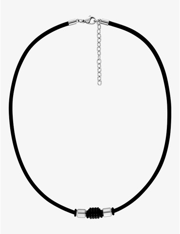 Collier acier gris cordon...