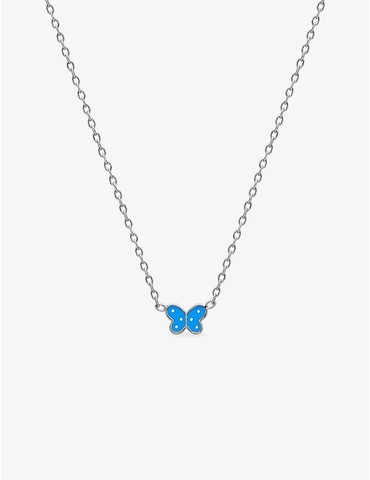 Collier papillon laqué bleu...