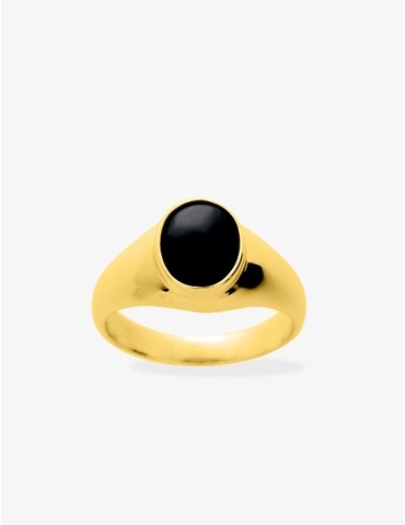 Chevalière plaqué or, onyx
